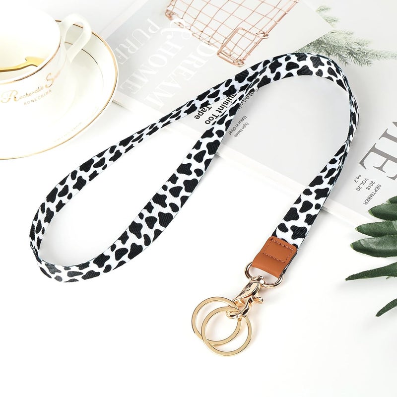 Knagsfa Badge Lanyard for Keys, Neck Lanyard Strap with Dual Keyrings Metal Hook for ID Badges, Long Cute Lanyard Keychain for Women Girls, Cow Print - Image 5